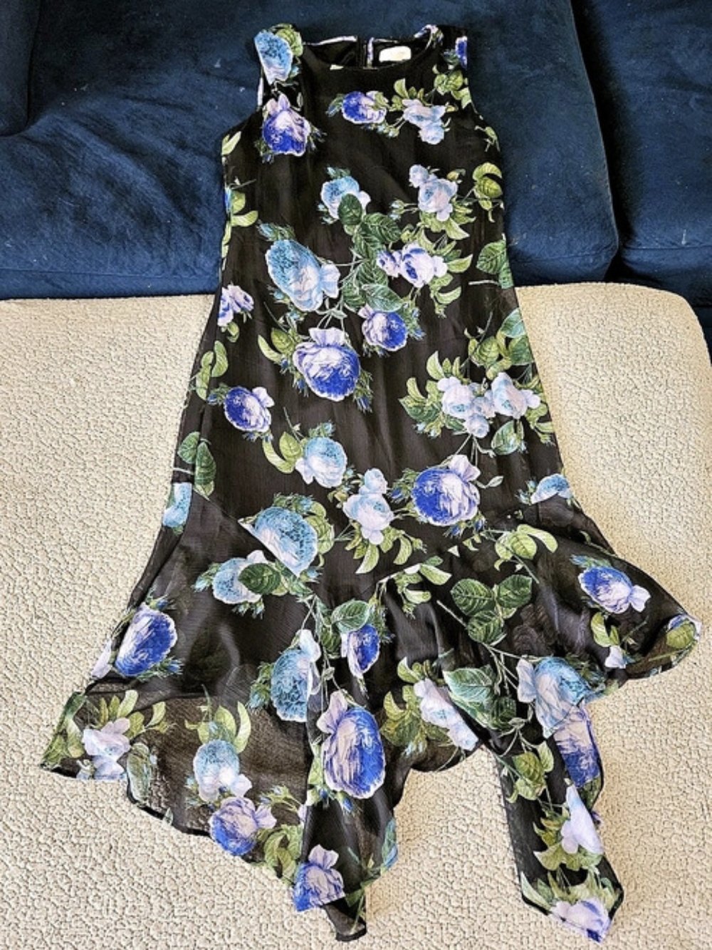 Calvin Klein Floral Maxi Dress in Black & Blue Like New